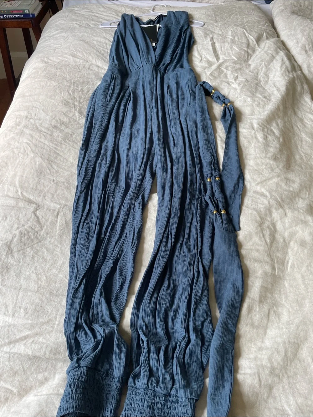 Blue V-Neck Sleeveless Pleated Jumpsuit NWT
